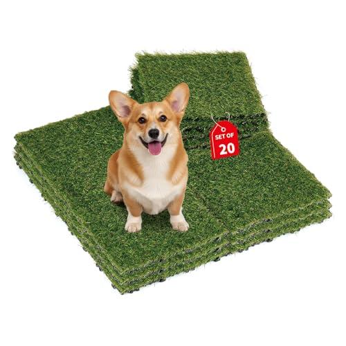 LIVING GREEN 20 PCS Artificial Grass Tiles Outdoor Interlocking Turf Grass Deck Tiles with Drainage, Easy to Install Fake Grass Squares for Patio, Balcony, Garden, Lawn & Backyard Flooring