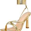 Mostrin Womens Sandals Strappy Heels for Women Lace Up Square Open Toe Heels Tie Up High Heeled Sandals for Prom, Party, Daily Wear 40