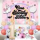 2 x Halloween 1st Birthday Decorations Girl - One Spooky Babe Backdrop, Cake Topper, High Chair Banner, Balloons, Halloween Retro Daisy Groovy Hippie Spooky One Birthday Party Decorations