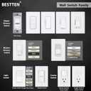 BESTTEN 10 Pack Single Pole Decorator Light Switch with Wallplate, 15A 120/277V, Rocker Paddle Wall Switch, On/Off Interrupter for LED and Other Lamps