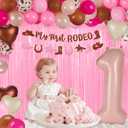 57Pcs My First Rodeo Decorations Girl Cowgirl First Rodeo Birthday Decorations for Girl with 40" Number 1 Balloon, Banner, Pastel Pink Backdrop for 1 Year Old Girls Milestone Baby Shower Party