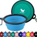 Collapsible Dog Bowls for Travel, 2-Pack Dog Portable Water Bowl for Dogs Cats Pet Foldable Feeding Watering Dish for Traveling Camping with Carabiners, BPA Free (Green&Blue, Medium (Pack of 2))