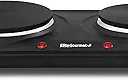 Elite Gourmet EDB-302BF Countertop Double Cast Iron Burner, 1500 Watts Electric Hot Plate, Temperature Controls, Power Indicator Lights, Easy to Clean, Black