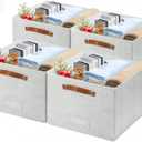 4 Pack Large Fabric Storage Bins for Shelves, Collapsible Storage Baskets with Handles for Organizing Clothes, Toys, and Household Items, Grey & White (Light Gray, 13")