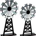 Yalikop Set of 2 Wooden Farmhouse Windmill Table Top Decor Wood Small Distressed Black Grey Rustic Windmill Themed Table Decor for Kitchen Garden Home