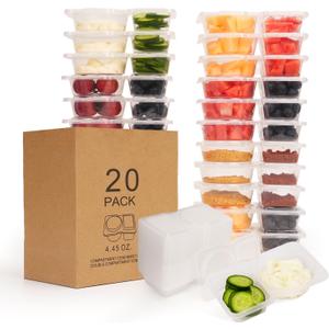 20Pcs Reusable Snack Containers with Lids,Condiment Snackle Box Container, Double Compartment Meal Prep Containers, Snack Pack Containers, Lightweight and Stackable,Microwave Freezer Safe