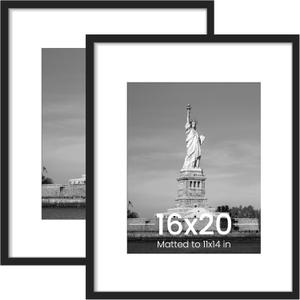 ENJOYBASICS 16x20 Picture Frame, Display Poster 11"x14" with Mat or 16" x 20" Without, Wall Gallery Photo Frames, Black, 2 Pack