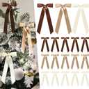 CEELGON 24 Pcs Neutral Brown Christmas Tree Bows Satin Ribbon Long Large Bows for Xmas Tree Topper Garland 5 x 9 Inch Ornaments for Holiday Birthday Party Room Decor (Neutral Colors)