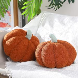 Queekay 2 Pcs Pumpkin Pillow Plush 11 x 9.5 Inch Thanksgiving Stuffed Pumpkin Decor for Fall Home Bedroom Throw Pillow Cushion Gifts for Holiday Operation Christmas Halloween Car Sofa(Brown)