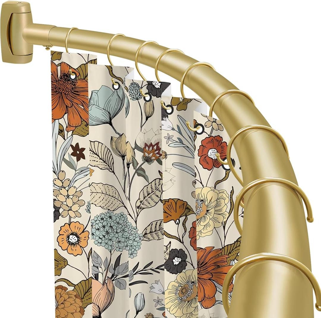 YNL Curved Shower Curtain Rod 35-82In(2.9-6.8Ft), Gold Round Rustproof Shower Rod for Bathroom Bathtub, Adjustable Arched Shower Curtain Rod, Never Rust|Extra Space|Non-Slip|Expandable|Need to Drill