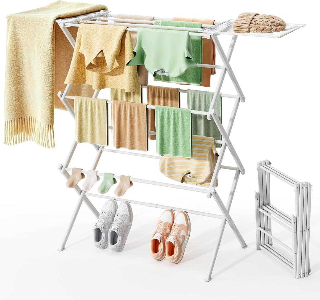 REALINN Foldable Clothes Drying Rack, Expandable Portable Indoor Outdoor, 51.6 x 14.7 inches