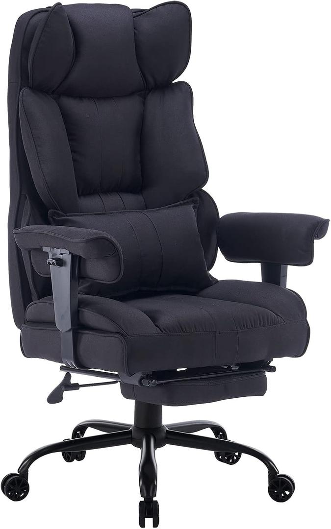 Efomao Big and Tall Office Chair 400 lb Weight Capacity, High Back Executive Office Chair with Foot Rest, Fabric Computer Chair for Back Pain Relief, Black