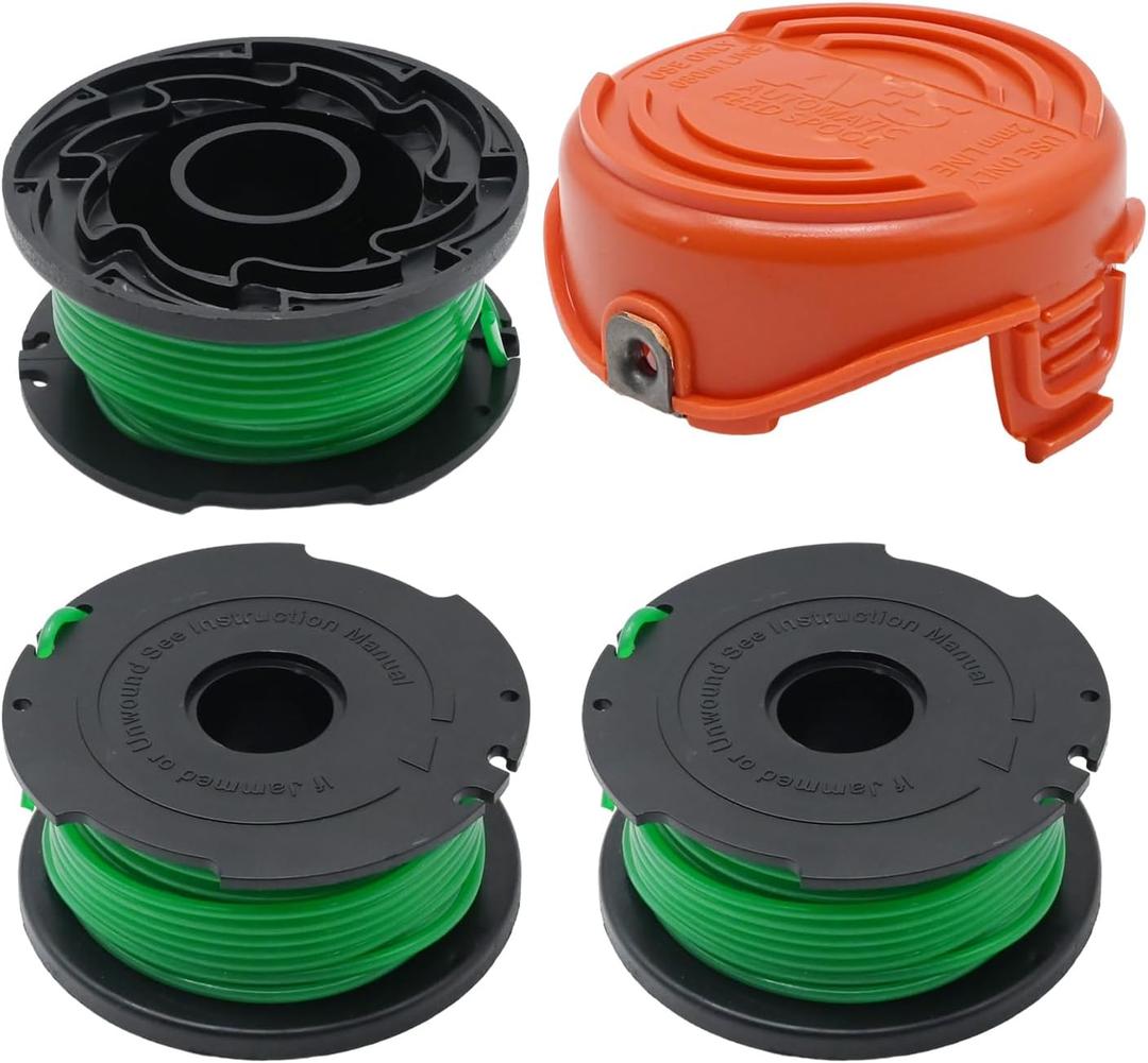 SF-080 GH3000 Trimmer Replacement Spools Replacment for Black & Decker SF-080-BKP LST540 GH3000R LST540B 20ft 0.080" Weed Eater Auto Feed Single Line (3 Spool - 1 Cap)