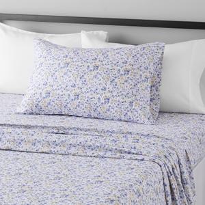 Amazon Basics Lightweight Super Soft Easy Care Wrinkle Free Breathable Brushed Microfiber 3 Piece Bed Sheet Set with 14-Inch Deep Pockets, Twin, Blue Floral, Kids, Men & Women Bedding
