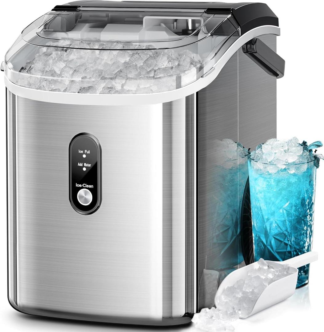 Kismile Nugget Ice Makers Countertop,35Lbs/24H,Portable Sonic Ice Machine with Self-Cleaning,One-Click Operation for Home/Office(Stainless Steels Silver)