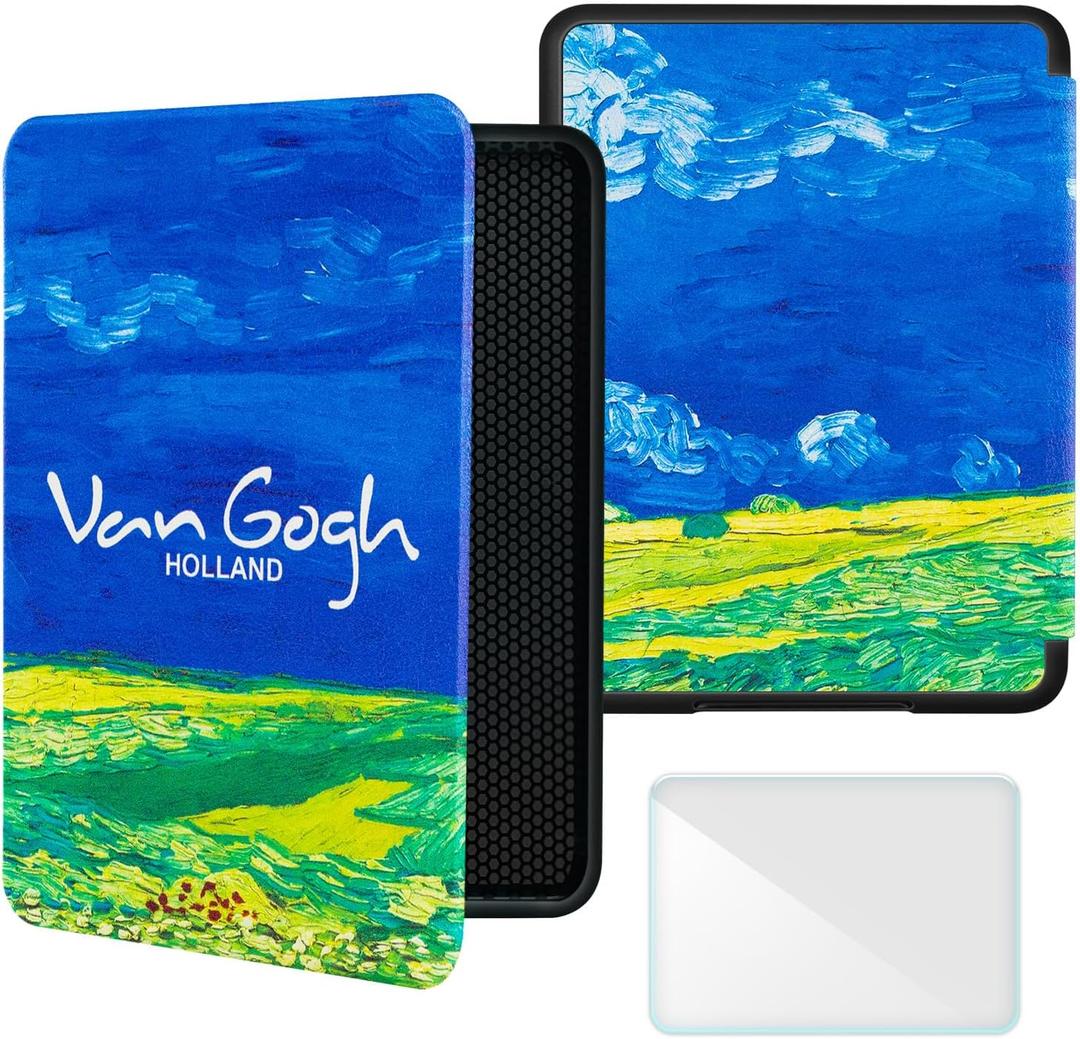 Smart Case Compatible with 7" Kindle Paperwhite 12th Generation (2024) and Kindle Colorsoft Signature Edition - Premium PU Leather Cover with Auto Sleep/Wake, Green Wheat Field