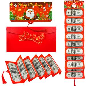 2 x Christmas Money Holders for Cash, Gift Card Envelopes with 10 Slots,Surprise Xmas Money Envelopes for Men Women Girls Boys (Red)