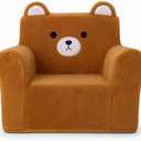 Cute Animal Toddler Foam Chair, Soft Faux Rabbit Fur, Comfy Toddler Lounge Chair and Couch with Arms, Removable Washable Cover, Kids Reading, Relaxing, for Playroom, Bedroom, Ages 1-3, Bear