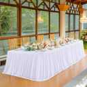 Besutolife 4FT White Tulle Tablecloth for Rectangle Tables for Wedding Birthday Party Bridal Shower White Tutu Ruffle Table Cloth for Cake Dessert Buffet Banquet Dinner Table Decorations, 48" x 30"