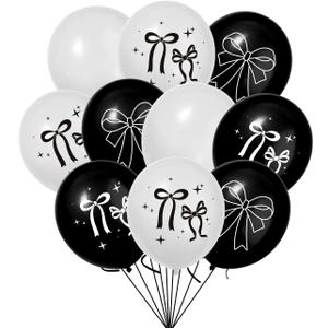 60 Pcs Black Bow Balloons,Coquette Birthday Decorations,12-inch Latex Black White Bow Balloons for Birthday Party Bachelorette Decorations Bridal Engagement Wedding Bow Theme Party Supplies