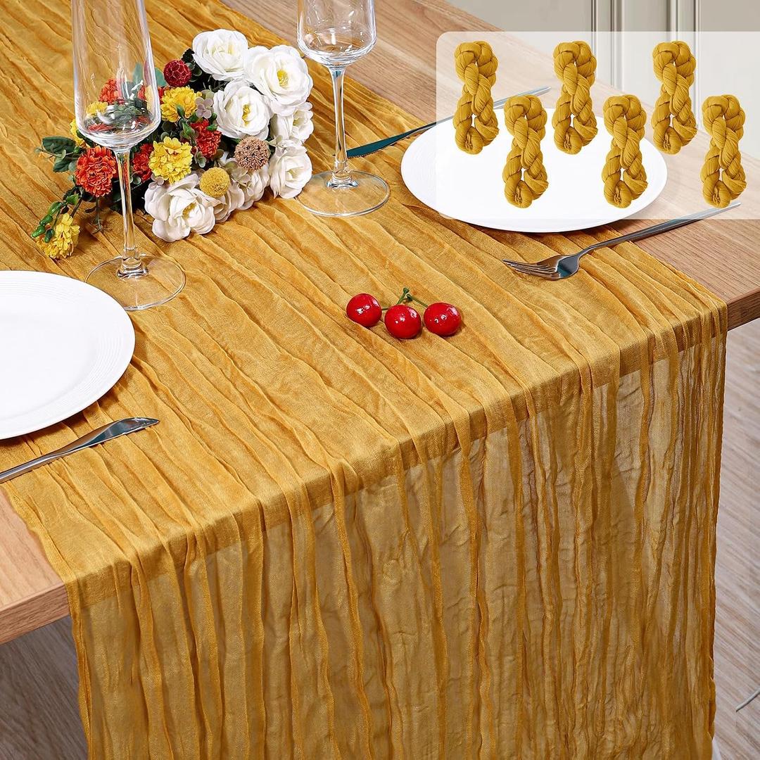 6 Pack Cheesecloth Table Runner 10Ft Christmas Gauze Boho Table Runners for Wedding Decor Bridal Shower Decorations Baby Shower Party (35" x 120")