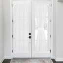 NICETOWN 2 Panels White Sheer Door Curtains for Kitchen, 30 x 72 Inches Long Curtains for Glass Window, Rustic Sheer Drapes Light Filtering Semi Rod Pocket French Door Privacy Added