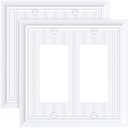 2-Pack Beadboard Bamboo Decorative Double Decorator Outlet Cover Plate | Durable Wall Plates for Electrical Outlets, Receptacle, GFCI Outlet, Dimmer Switch, 2 Gang Receptacle Cover, Pure White Pack Of 3