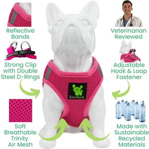 EcoBark Small Dog Harness for Toy Breed Dogs & Puppies - No Pull Soft Luxury Mesh - Step in Harness Body Halter Vest - Cute Adjustable Little Halter Body Wrap 7-10 lbs (XX-Small,  Pink)