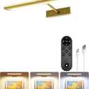 EZVALO Picture Light for Wall, 4800mAh Rechargeable Wireless Remote, 13in Dimmable Magnetic LED Art Display Light with 3 Color Temperatures, for Gallery, Living Room, Bedroom, Hallway (Gold)