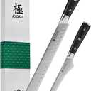 KYOKU 2pc Kitchen Knife Set, Samurai Series 6.5" Boning Knife & 12" Slicing Knife Set, High Carbon Steel Japanese Style Knives with Pakkawood Handle Sheath for Meat Fruit Vegetable Dicing Carving