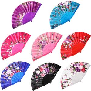 BABEYOND Spanish Floral Folding Hand Fan Vintage Handheld Lace Folding Fan with Different Patterns Fabric Folding Fan for Wedding Dancing Party (Chinese Rose-2)