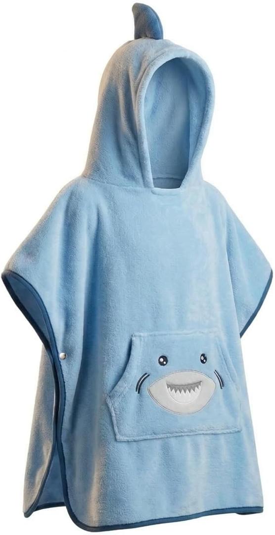 The Big Softy Hooded Towel Poncho for Kids  Shark Swim Towel Beach or Pool, Soft Quick Dry Wearable Cover Up  Boys, Girls, Toddler 3-10yr