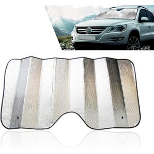 1 PC Car Front Windshield Sun Cover, 55.1" x 27.5" Thickened Double-Sided Bubble Insulation Cooling Protection, Suction Cup Installation Full Coverage Sun Shade, Universal for Cars (Silver)