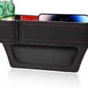 Car Seat Gap Filler Organizer, Auto Leather Seat Organizer with Adjustable Cup Holder, Multifunctional Side Insert Center Console Storage Box for Phone Drink Sunglasses (Black & Red)