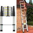 Telescoping Ladder 12.5FT Aluminum Extension Ladder with Safety Lock, Lightweight Folding Ladder for Home, Roof, RV, Attic & Outdoor Use, 330lbs Capacity (Silver Color)