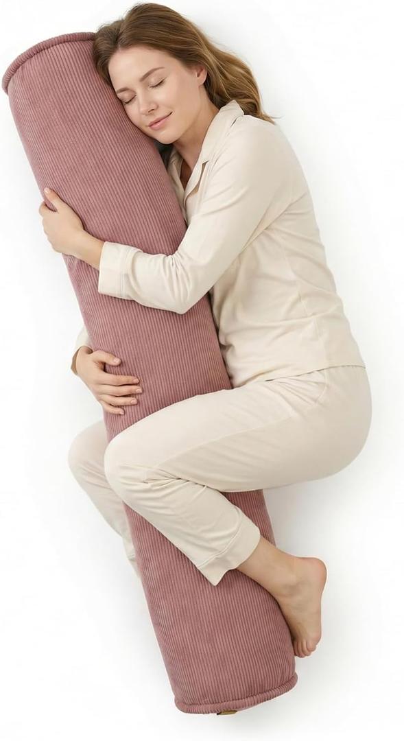Long Pillow for Bed Corduroy Round Bolster Pillow for Adults, Decorative Body Pillow for Sleeping or Sofa Support,39 x 7.87 Inches,Brick Brown