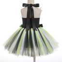 Little Girls Halloween Costume Striped Tulle Dress Headband Set Toddler Cosplay Birthday Outfit Fairy Fancy Dress up (7-8 Years, Black Green)