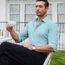 Lion Nardo Slim Fit Dress Shirts for Men Stretch Muscle Fit Long Sleeve Dress Shirts Wrinkle Free Formal Button Down Shirts (Small, Light Grey Blue)