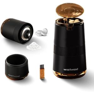Pill Crusher for Fine Powder, Adjustable Pill Grinder with Ceramic Core & 2-Level Grinding Control, Sealed Medication Storage & Built-in Brush, Ideal for Elderly, Pets and Small/Large Tablets (Black)