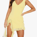 Women's Summer Bodycon Dresses Sexy V Neck Backless Y2K Slit Ruffle Trim Fringe Cocktail Party Mini Mesh Tank Dress Size Small