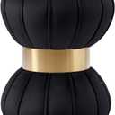 Meridian Furniture Vino Collection Modern | Contemporary Velvet Upholstered Hourglass Shaped Ottoman/Stool with Gold Finished Stainless Steel Band, 15.5" W x 15.5" D x 17" H, Black