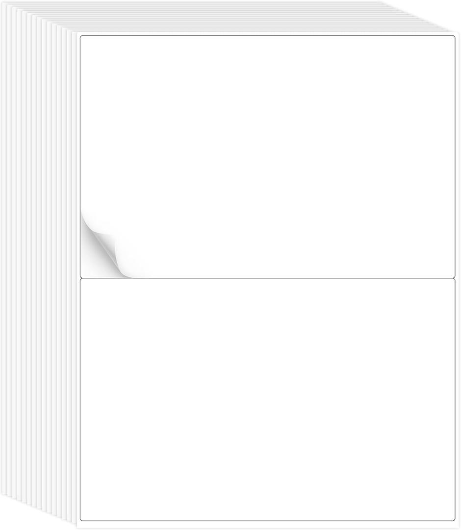 L LIKED 200 Half Sheet Shipping Labels, 2 per Sheet, 200 Labels, 5.5 x 8.5 inch, for Laser & Inkjet Printing (100 Sheets)