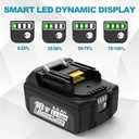 6.0Ah Battery Replacement for Makita 18V Battery Compatible with 18 Volt BL1860B BL1850B BL1840B BL1830B BL1815B Batteries