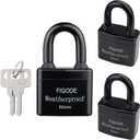 FIGODE Outdoor Waterproof Padlocks, Covered Heavy Duty Laminated Steel Locks, Large Sturdy Locks, 2.2 in. Wide, 3 Locks Same Key, Standard Shackle