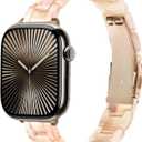 Slim Resin Band Compatible With Apple Watch Band Women 38mm 40mm 41mm 42mm 44mm 45mm 46mm, 14mm Thin Tortoise Lightweight Bracelet Dressy Strap for iWatch Bands Series 11 10 SE 2nd/3 9 8 7 6 5 4 3