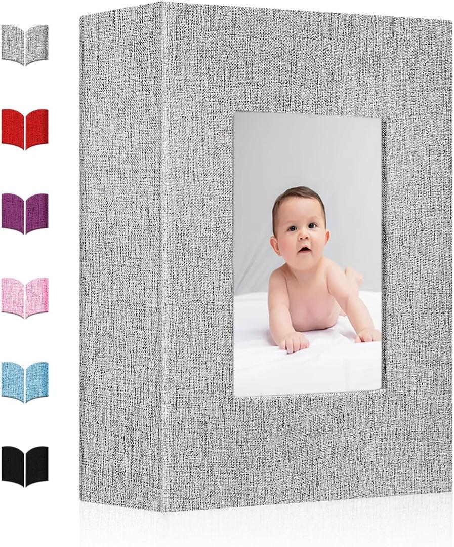 Small Photo Album 4x6,Linen Cover Slide-in Mini Photo Album Book Can Holds 100 4x6 Photos with 50 Black Sheets for Baby Family Pictures Artwork or Postcards Storage (Gray)