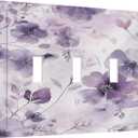 Decorative Light Switch Cover Plate Delicate Purple Watercolor Floral 3 Gang Wall Plate Triple Toggle Switch Plate Covers Electrical Outlet Cover for Bedroom Cabin Decor