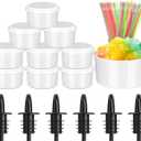 Reallnaive Shaved Ice Supplies 10 Pcs Hawaiian Freezer Molds with Lids 6 Pcs Syrup Bottle Pourers 50 Spoon Straws for Snow Cone & Drink Flavors for Kitchen Family Shaved Ice Making