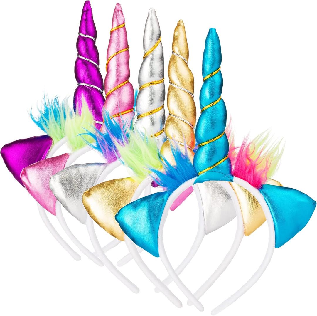 7 x Unicorn Collection - Sparkly Flexible Unicorn Horns, Party Hats for Girls, Kids' Birthday Party Supplies (Pack of 12)