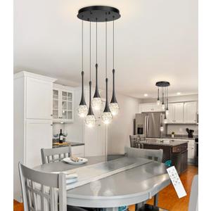 Cenzoz 5-Lights Modern Pendant Lights for Kitchen Island LED Dimmable Chandelier Crystal Glam Ceiling Pendant Lighting for Dining Room Hallway Bedroom Lamp Black